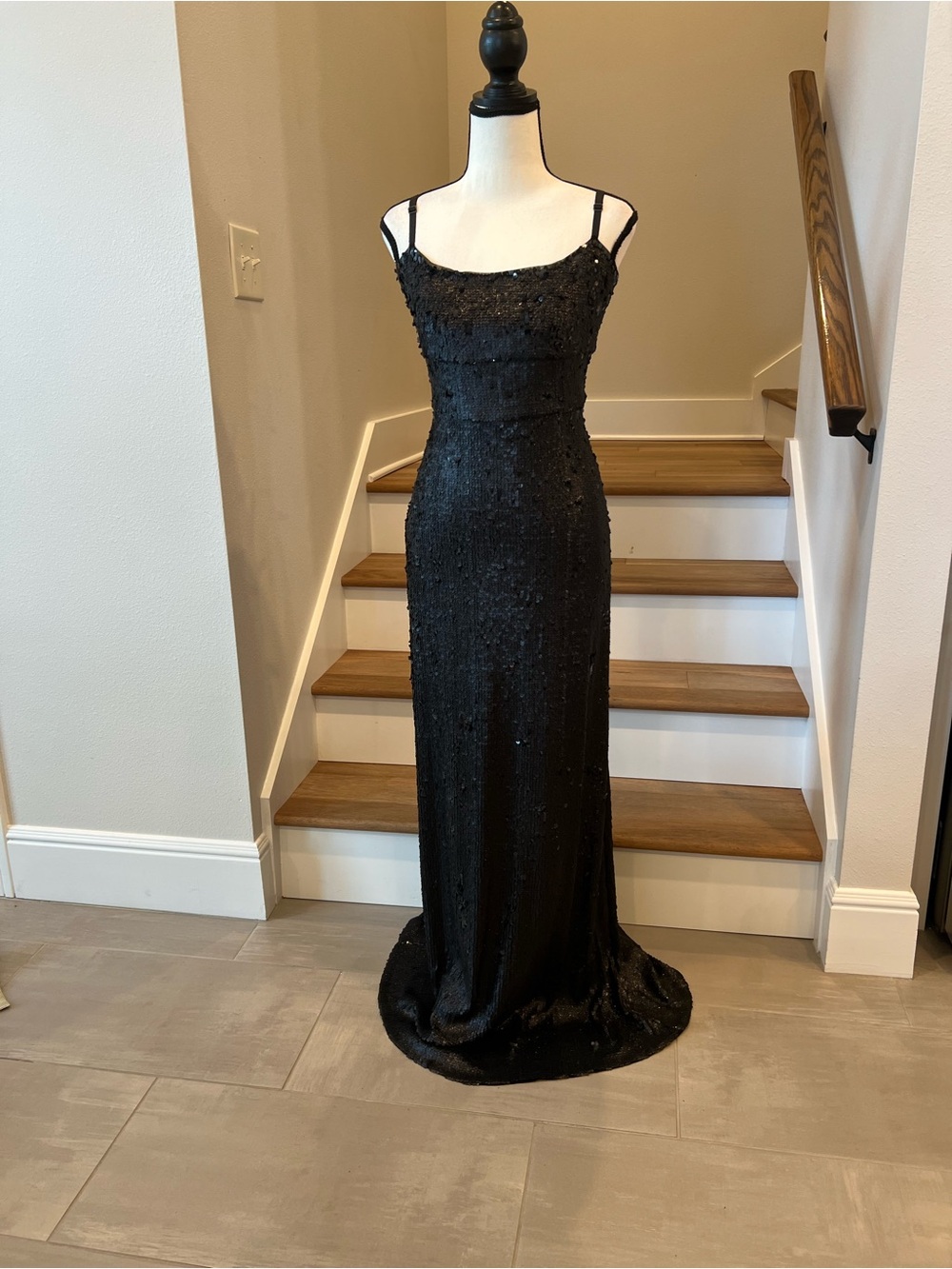 BCBGMaxAzria Black Beaded Spaghetti-Strap Maxi Dress